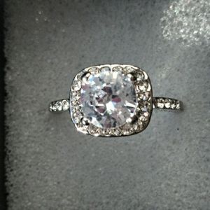 18K White gold Plated Cushion Cut Engagement Ring